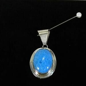 Large Vintage Sodalite Pendant Stamped Sterling